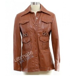 Women's Brown Six Pockets Leather Coat Women's Brown Six Pockets Leather Coat