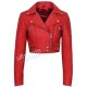 Women's Stylish Red Cropped Leather Jacket