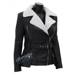 women's black winter leather coat
