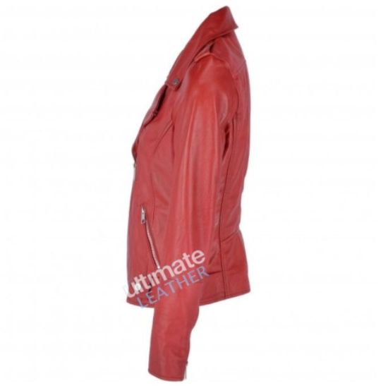 Women's Red Biker Leather Jacket