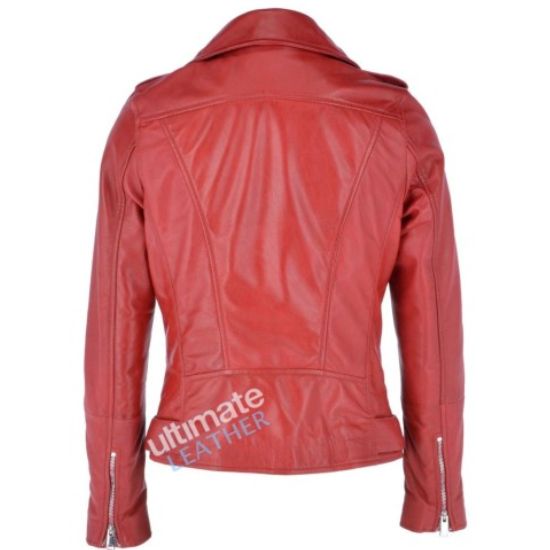 Women's Red Biker Leather Jacket