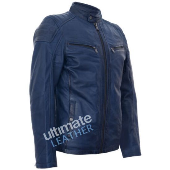 Men's Navy Blue Vintage Leather Jacket