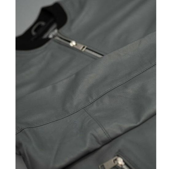 Men's grey bomber leather jacket