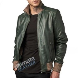 men's green leather bomber jacket