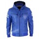 blue hooded leather jacket for mens