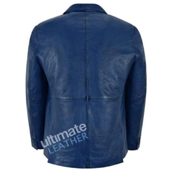 Men's Blue Leather Blazer Jacket