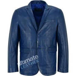 Men's Blue Leather Blazer Jacket Men's Blue Leather Blazer Jacket