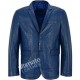 Men's Blue Leather Blazer Jacket