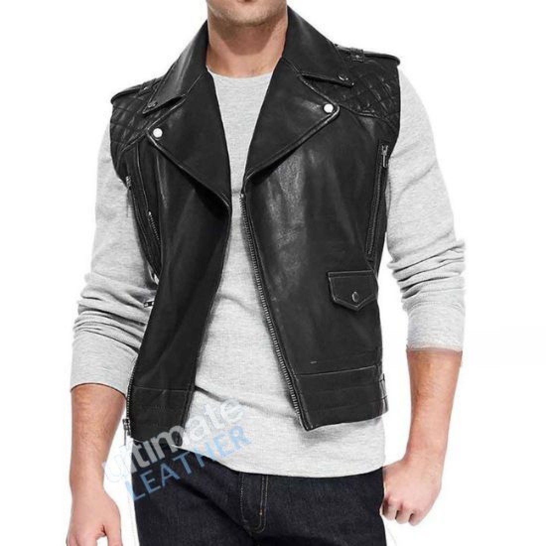Buy Slim Fit Leather Vest Men's order now men's leather vest uk