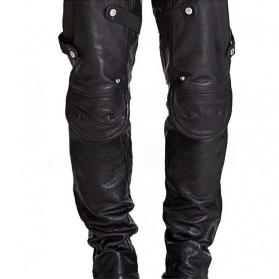 Men Stylish Motorcycle Padded Black Leather Pant