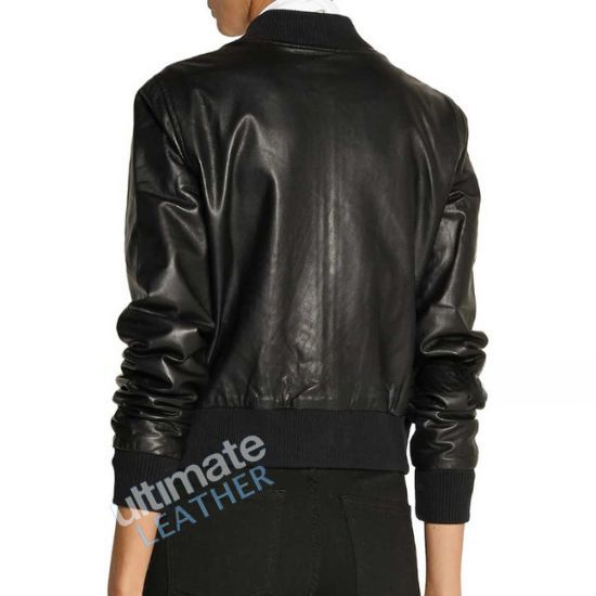 women's bomber black leather jacket