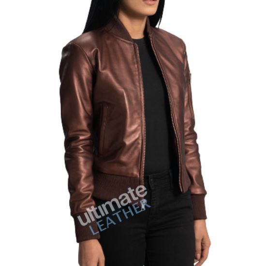 women's maroon bomber leather jacket