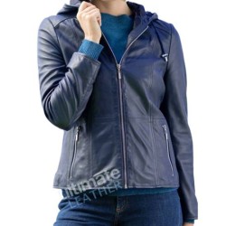 blue hooded leather jacket for womens blue hooded leather jacket for womens
