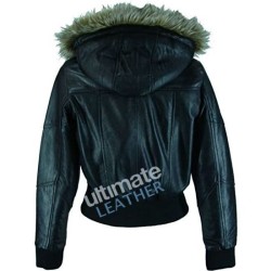 women's fur black Leather bomber jacket women's fur black Leather bomber jacket