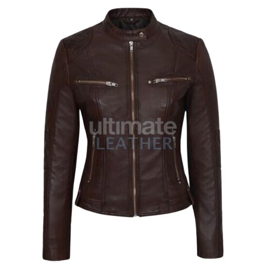 Women's Dark Brown Motorcycle Leather Jacket