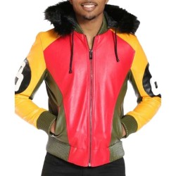 Men’s 8 Ball Fur Hooded Varsity Leather Jacket Men’s 8 Ball Fur Hooded Varsity Leather Jacket