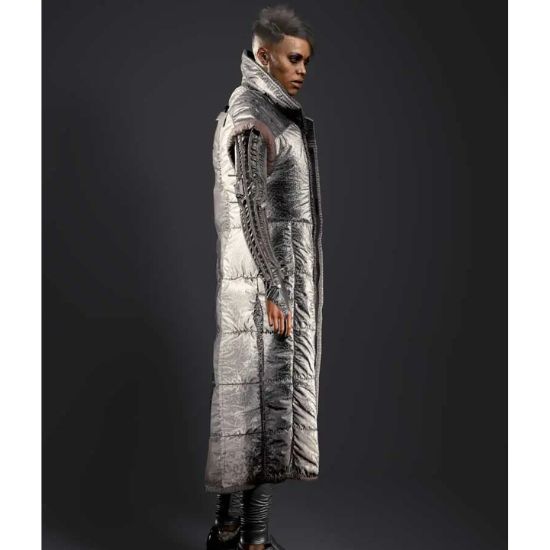 Cyberpunk 2077 Brigitte Silver Puffer Coat