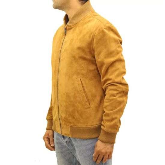 Men’s Yellow Letterman Suede Jacket