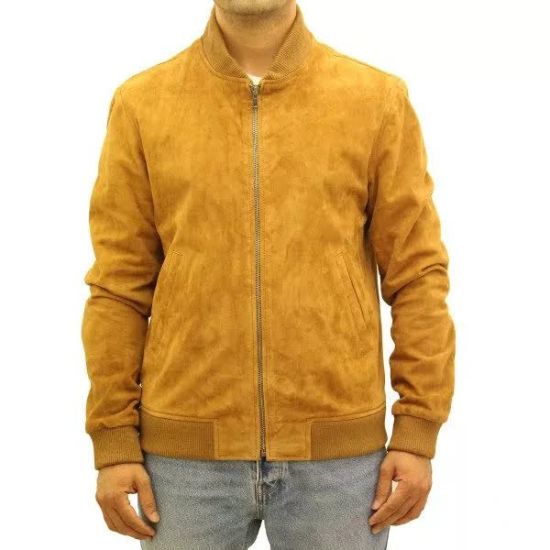 Men’s Yellow Letterman Suede Jacket