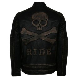 Men's Skull Quilted Distressed Biker Leather Jacket Men's Skull Quilted Distressed Biker Leather Jacket