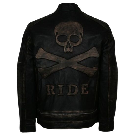 Men's Skull Quilted Distressed Biker Leather Jacket