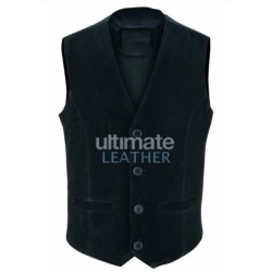 Men's 5 Button Suede Leather Black Vest Men's 5 Button Suede Leather Black Vest