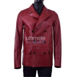 Men's Double Breasted Leather Blazer Peacoat