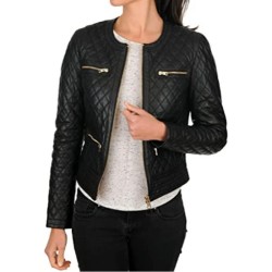 Women's Slim Fit Black Quilted Moto Jacket Women's Slim Fit Black Quilted Moto Jacket
