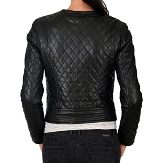 Women's Slim Fit Black Quilted Moto Jacket