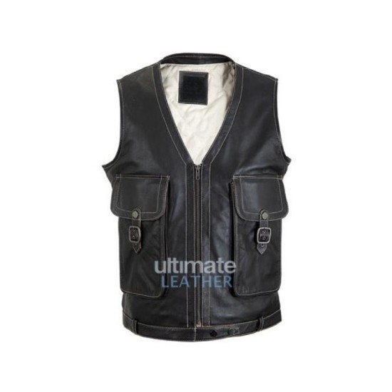 Men's Zip Up Black Leather Vest