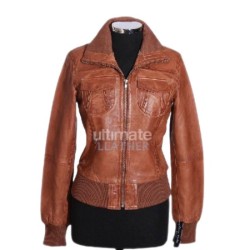 Women's Tan Brown Bomber Leather Jacket Women's Tan Brown Bomber Leather Jacket