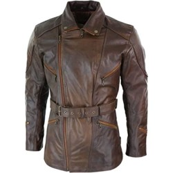 Women's Biker Brown Leather Long Coat