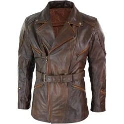 Women's Biker Brown Leather Long Coat