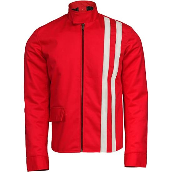 Mens Movie Steve Vintage Stripes Red Cotton Biker Jacket