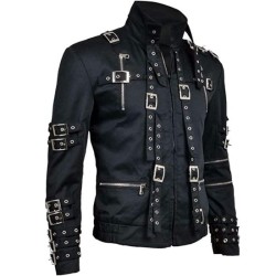Men's Pop Vintage Belted Concert Black Cotton Biker Jacket