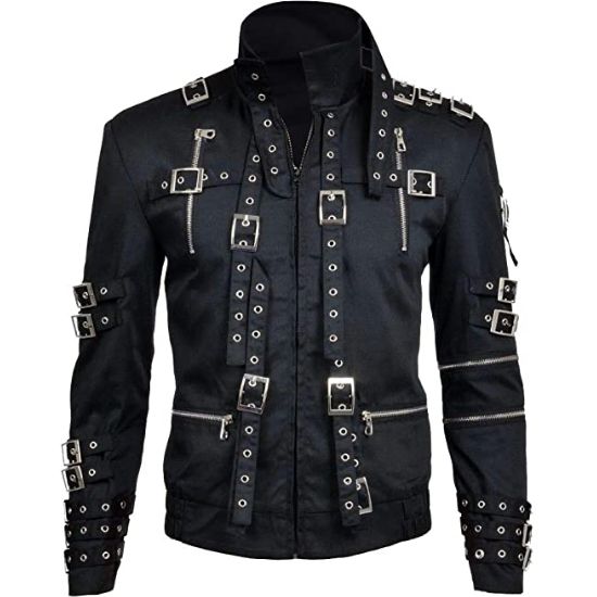 Men's Pop Vintage Belted Concert Black Cotton Biker Jacket