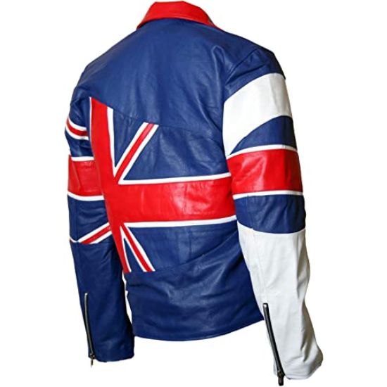 Men's UK Flag Union Jack Biker Leather Jacket