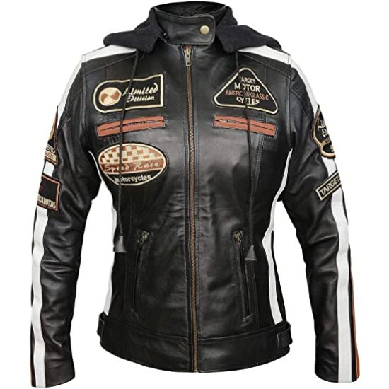 Womens Target Classic Biker Hooded Retro Jacket