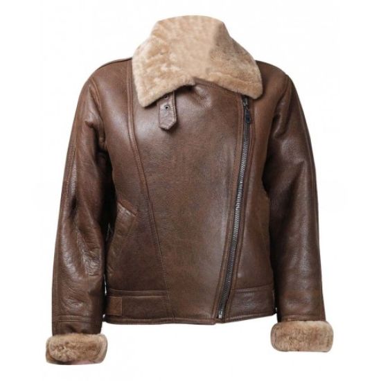 Women's World War II B3 Ginger Brown Aviator Shearling Leather Jacket