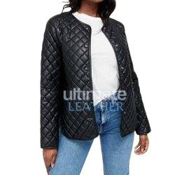 Women's Bomber Quilted Black Leather Jacket Women's Bomber Quilted Black Leather Jacket