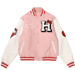 Hello Kitty Apples Pink & White Varsity Jacket