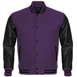 Letterman Black and Purple Wool Varsity Unisex Jacket Letterman Black and Purple Wool Varsity Unisex Jacket