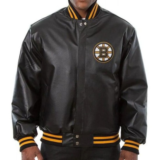 Boston Bruins Black Leather Varsity Jacket