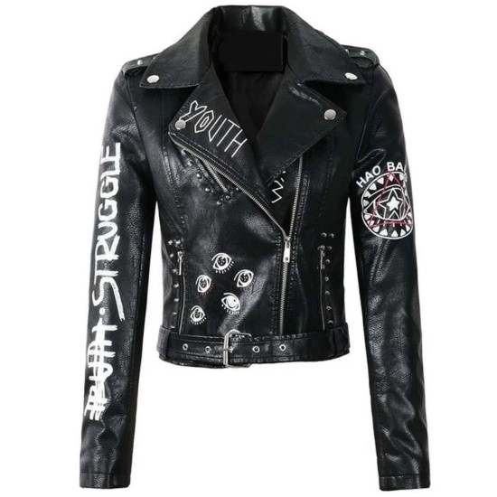 Eye Dare You Black Leather Jacket