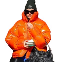 Dua Lipa Bright Orange Puffer Jacket Dua Lipa Bright Orange Puffer Jacket