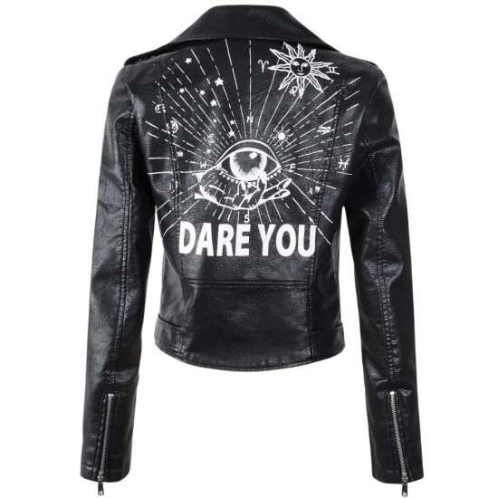 Eye Dare You Black Leather Jacket