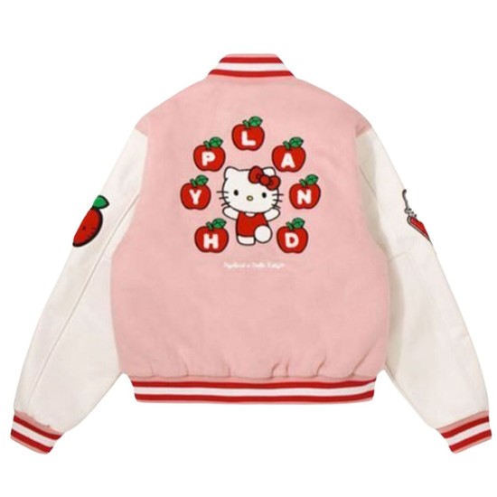 Hello Kitty Varsity Jacket | Apples Pink & White Jacket