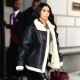 Kim Kardashian Street Style Shearling Black Leather Jacket