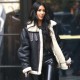 Kim Kardashian Street Style Shearling Black Leather Jacket