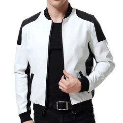 Men Biker Bomber Leather Jacket